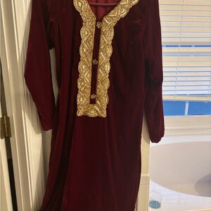 Velvet Red and Gold Dress
